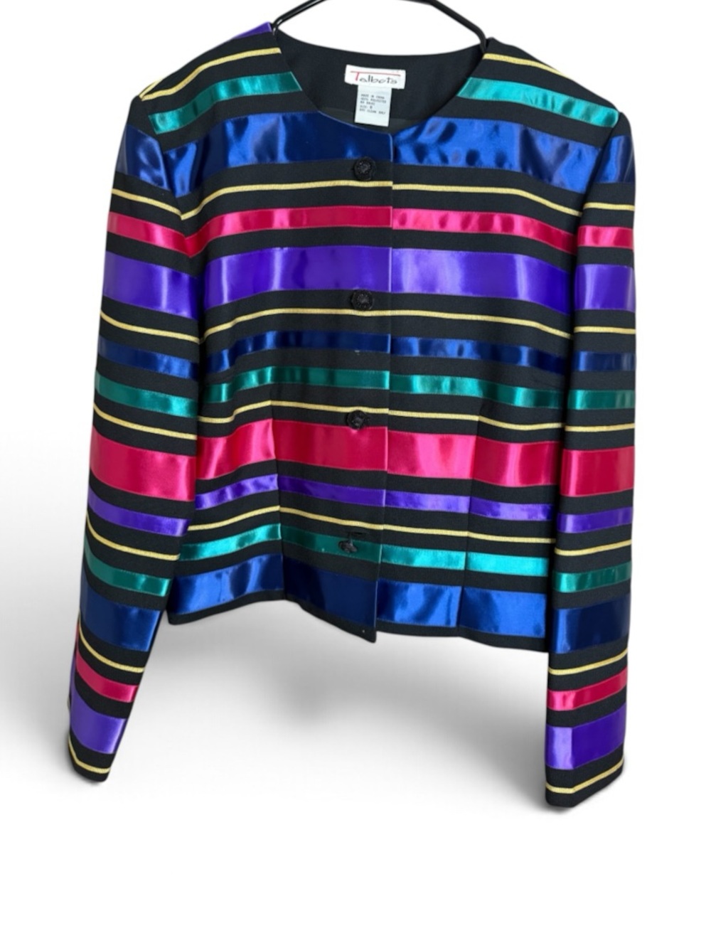 Vintage Talbots Multicolor Jewel-tone Ribbon Striped Cropped Blazer Party 8